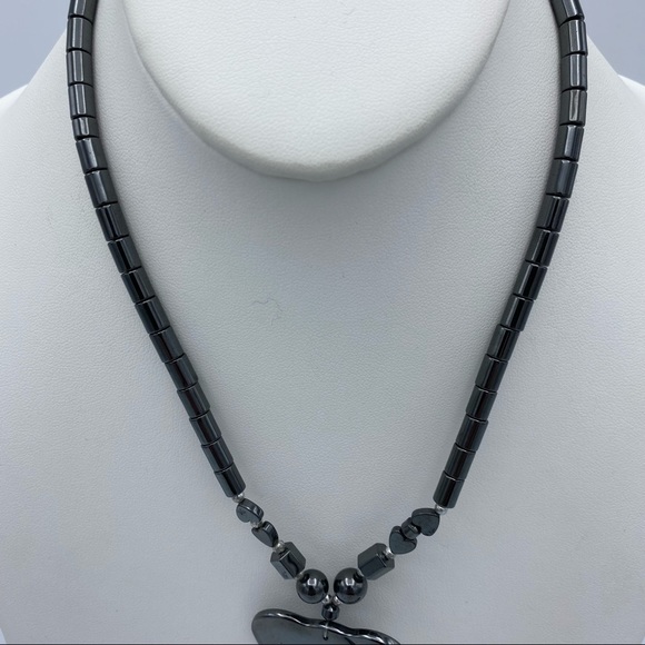 Hematite Hearts Pendant Beaded Statement Necklace - Picture 7 of 8